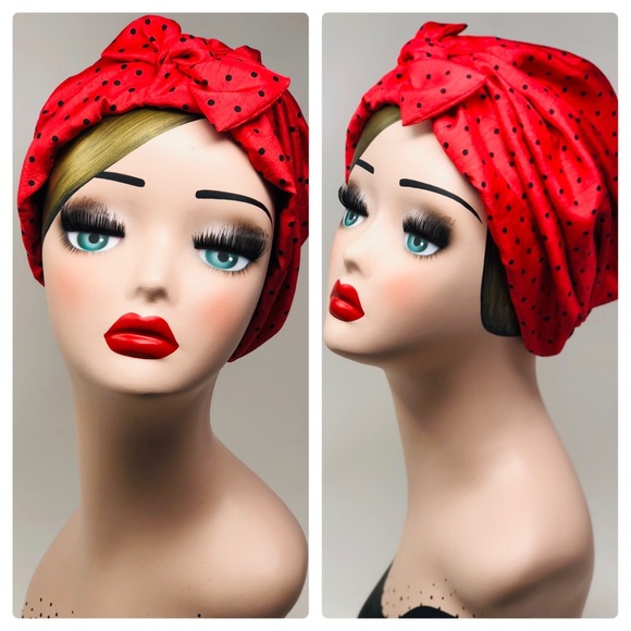 Accessories - Vintage Style Red & Black Polka Dot Turban NWOT
